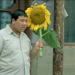 Жалко цветы. Парень в подсолнухах. Китаец с подсолнухом. Смешной парень с цветами. Китаец с цветами.