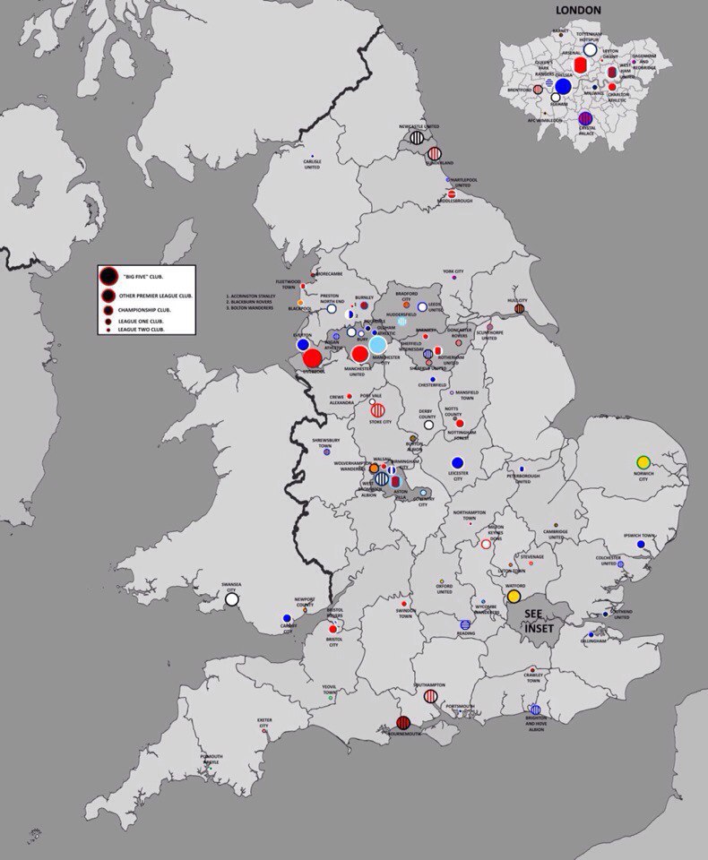 Карта футбольных клубов англии