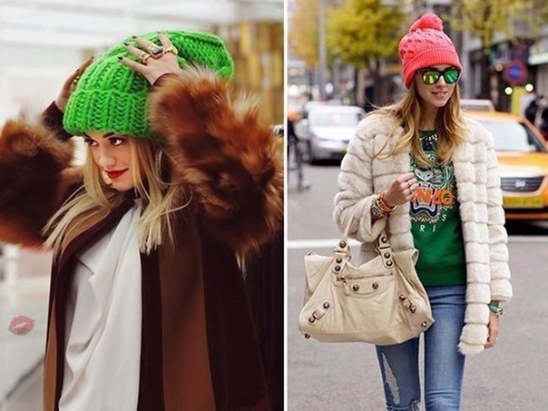 Зеленая шапка с чем носить зимой