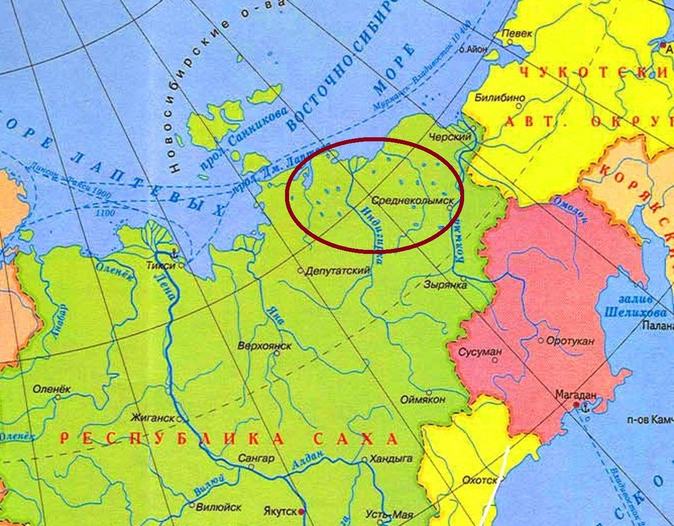 Сангар на карте России