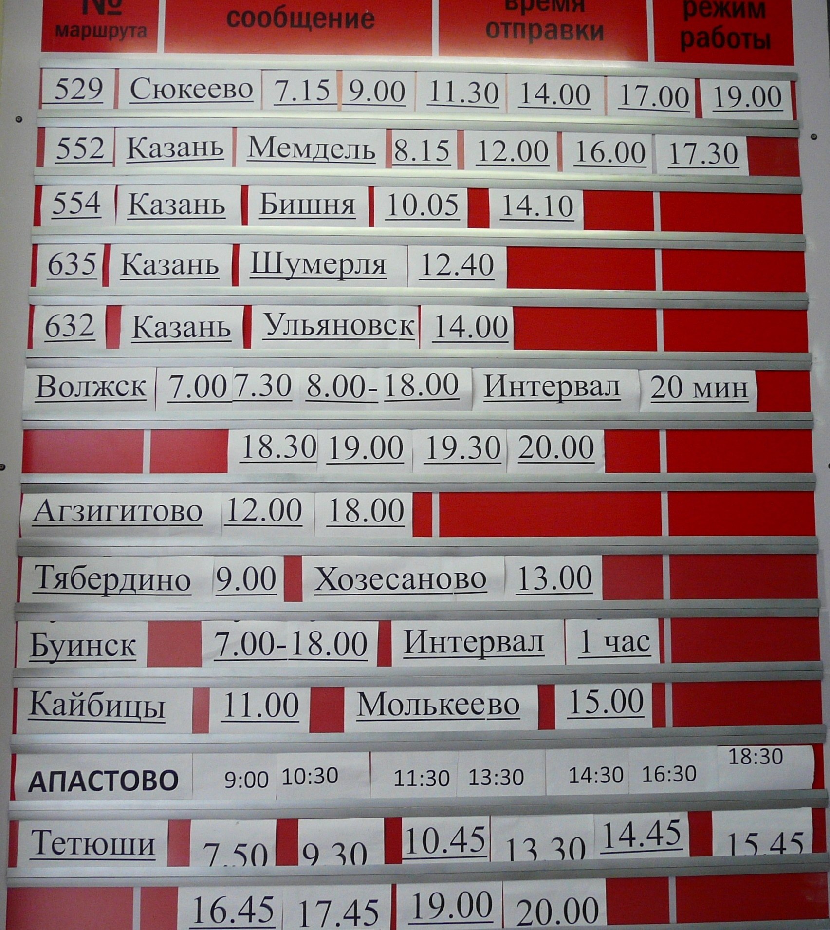 Казанский автовокзал расписание
