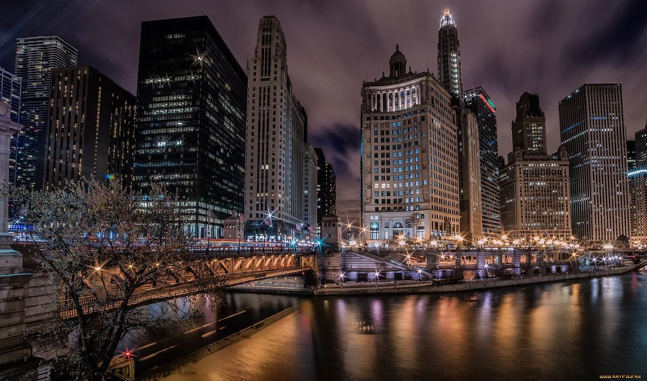 Чикаго фото города ночью