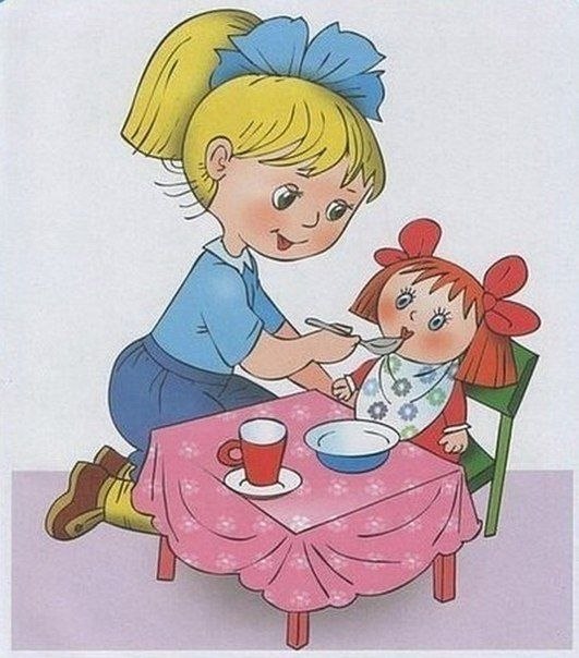 Девочка играет с куклой рисунок