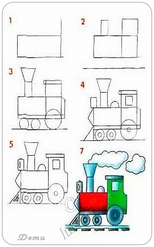 Как рисовать поезд для детей 4 5 лет