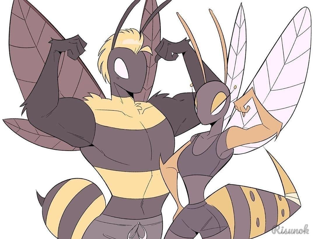 Антро Оса. Антро Шмель. Queen Bee r34. Bee and Wasp humanization.
