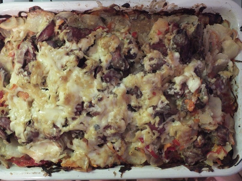 картофель с куриной печенью в духовке