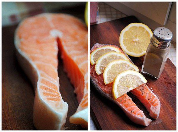 Лосось, запеченный в фольге.Для сытного и вкусного обеда на 1 человека :1 стейк лососяНесколько ... - 2
