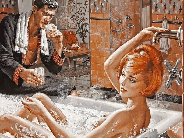 Муж и жена дурачатся перед зеркалом в ванной | Премиум Фото