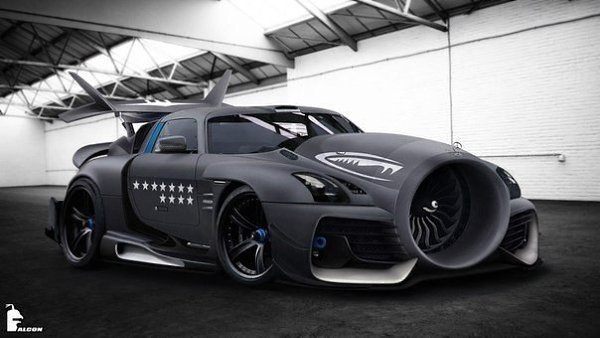 Mercedes SLS AMG c турбиной от самолета, нереально, но впечатляюще