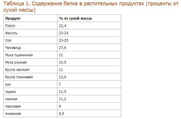 Стол с повышенным содержанием белка