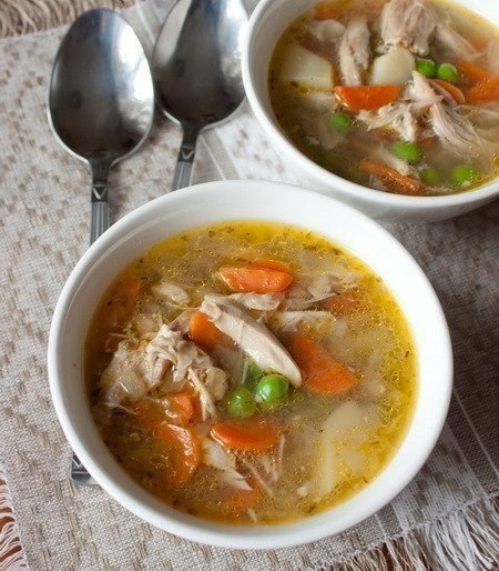 КУРИНЫЙ СУП С ГОРОШКОМ.Ингредиенты на 6 порций:3 куриных окорочка10 горошин черного перца1 лавровый ...