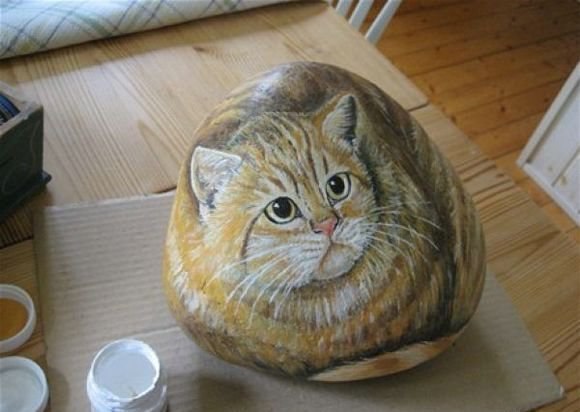 Котики нарисованные на камнях - 6