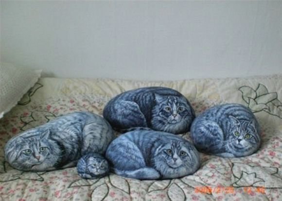 Котики нарисованные на камнях