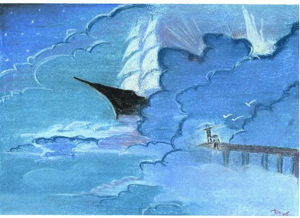 "Он, она и облака" Они сидели, взявшись за руки, на самом краю облака. Внизу медленно ...