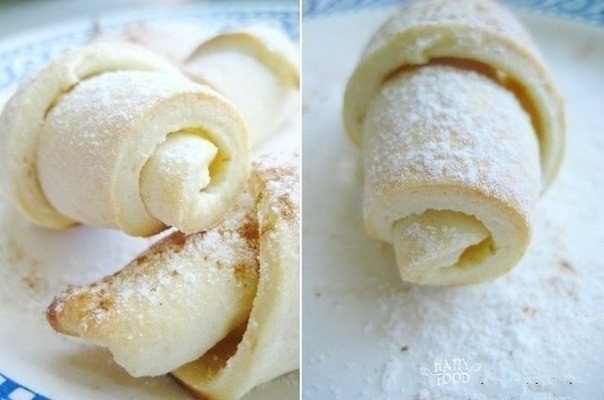 Безумно вкусные и нежные рогалики из творожного теста.Ингредиенты:100 гр муки100 гр творога100 гр сл ...