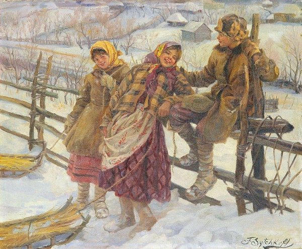 Зимние деревенские забавы в картинах русского художника Федота Васильевича Сычкова. - 7