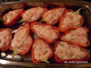 Курица в перце.Необходимо:Болгарский перец (крупный) – 4-5 шт.Филе курицы — 1 шт.,Помидор ... - 8