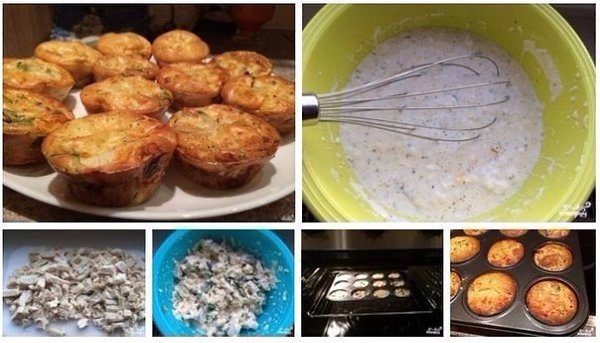 Куриные маффины с сыром.Количество порций: 6Ингредиенты:Куриные грудки — 2 шт.Сыр тертый — 1 ...