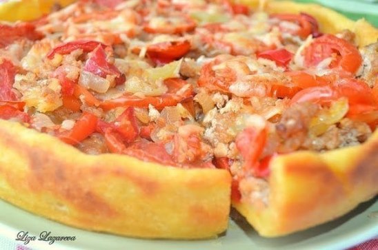 Деревенский пирог из картофельного теста с мясом и овощами.Ингредиенты:Для теста:- 150 гр картофеля ...