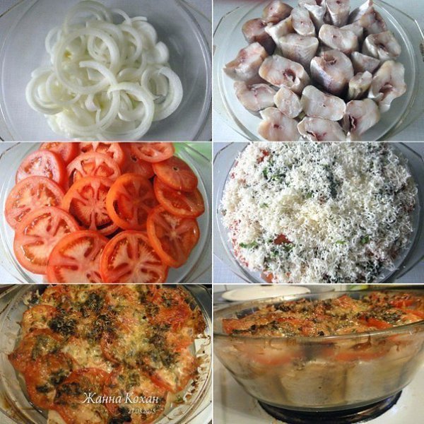 Рыба, запечённая с помидорами и сыром.Ингредиенты:филе не жирной рыбы (у меня минтай) 600-700 ...