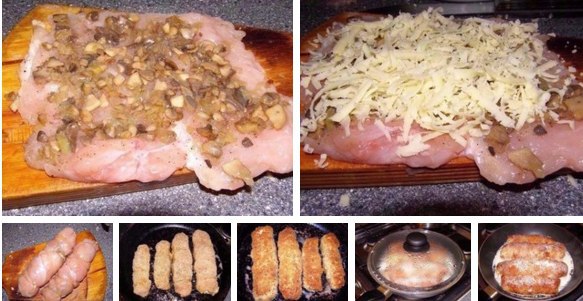 "Куриные рулетики с грибами и сыром в сметанном соусе" Ингредиенты: Филе куриное — 4 шт ...