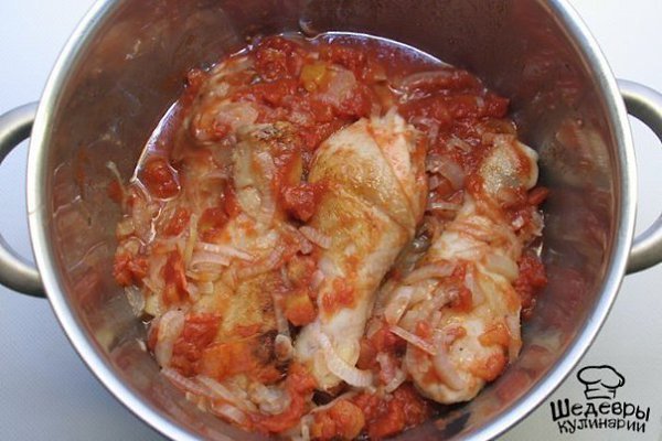 ЧАХОХБИЛИ ИЗ КУРИЦЫ.ИНГРЕДИЕНТЫ: Курица (можно окорочка) Свежие сладкие помидоры или, если не сезон, ... - 5