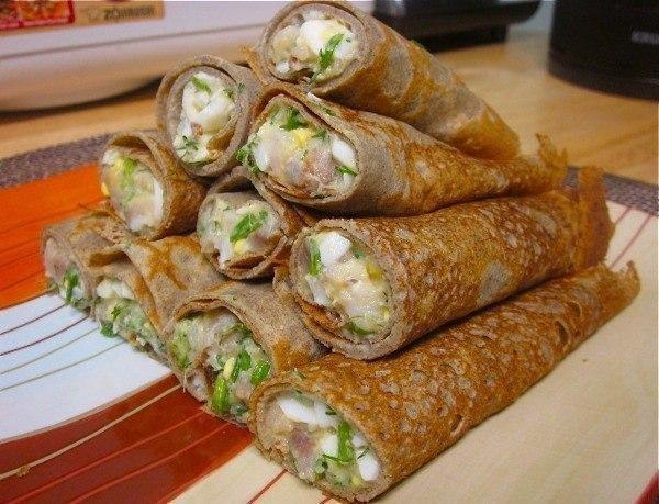 15 самых вкусных начинок для блинчиков.1. Блины с начинкой из яицСостав: 4 яйца, 50 гр. зеленого ... - 5