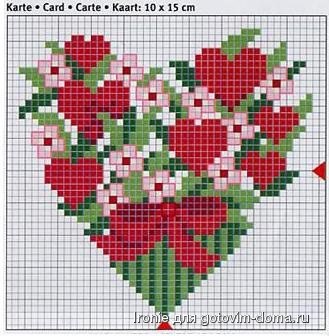 Вот такие символы любви можно вышить крестиком, оформить в мини-рамки и украсить, например, камин.