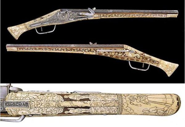 Колесцовый пистолет, декорированный костью. Германия, 1559 год.
