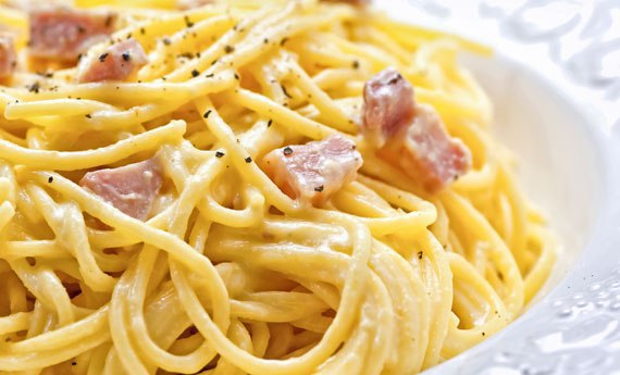Спагетти алла Карбонара (Spaghetti alla Carbonara).Ингредиенты: На 4 порции:Спагетти - 350 г.Овечий ...