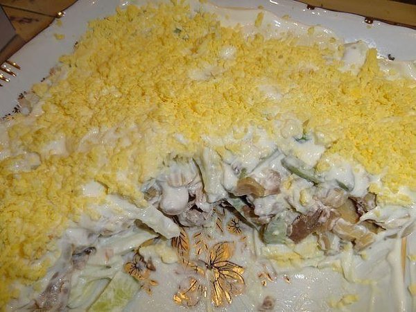 10 салатов с ГРИБАМИ.1. Салат из куриного филе, свежих огурцов и консервированных ... - 9