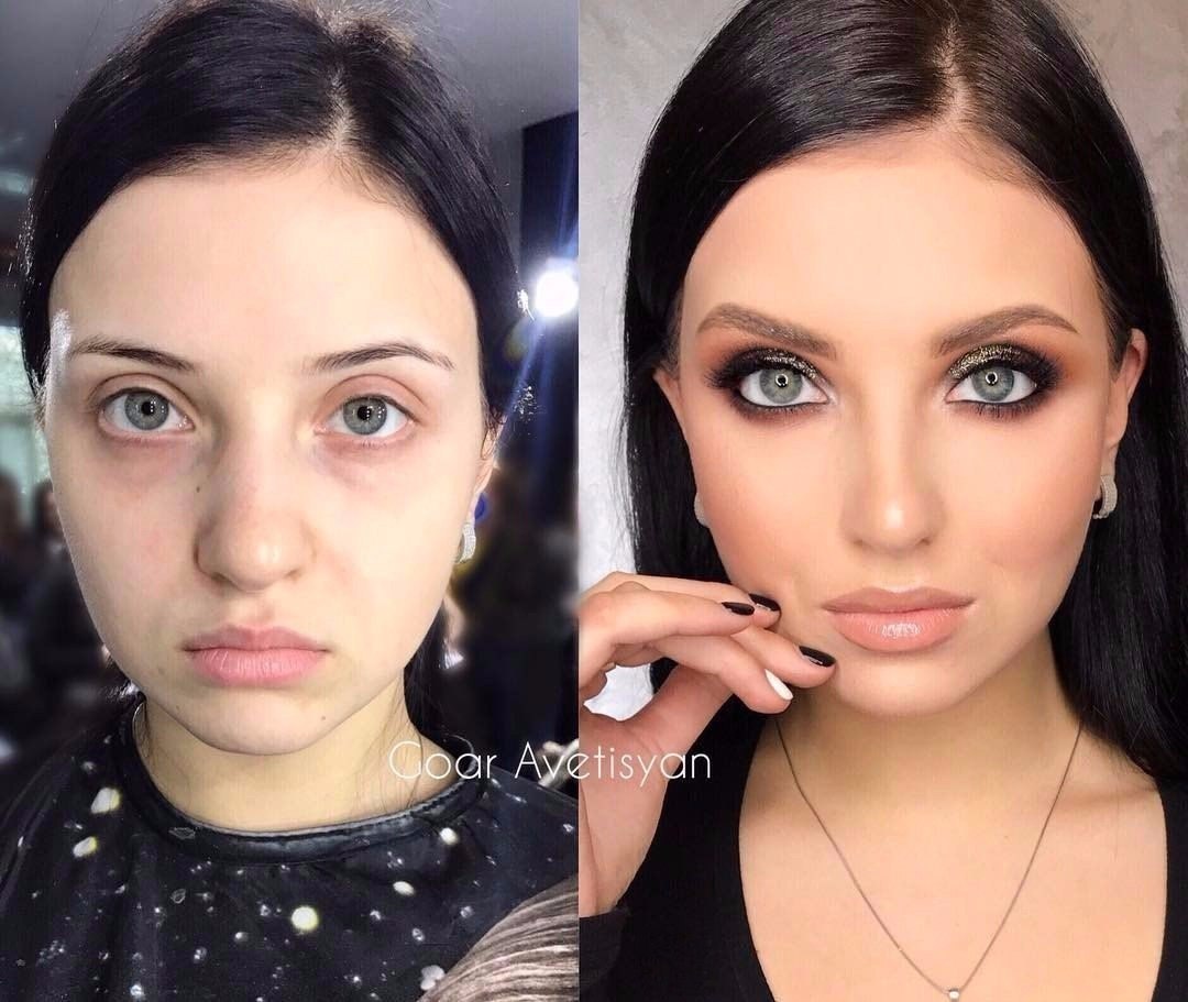Как сделать глаза более. Макияж до и после. Чудеса макияжа. Макияж для больших выпуклых глаз. Вечерний макияж до и после.