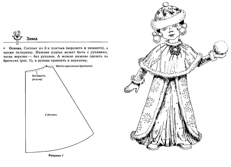 Распечатать выкройку для куклы шубку снегурочки Карнавальный костюм для девочки. Выкройки в коллекцию