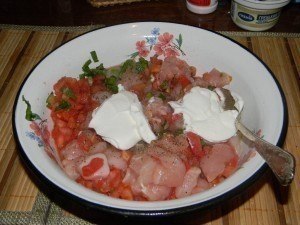 Курица в перце. Необходимо: Болгарский перец (крупный) – 4-5 шт. Филе курицы — 1 шт., Помидор ... - 4