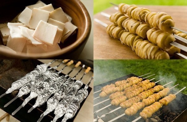 Шашлык из картофеля.Порежьте картофель ломтиками по 4-5 мм толщиной, предварительно почистив. Если ...