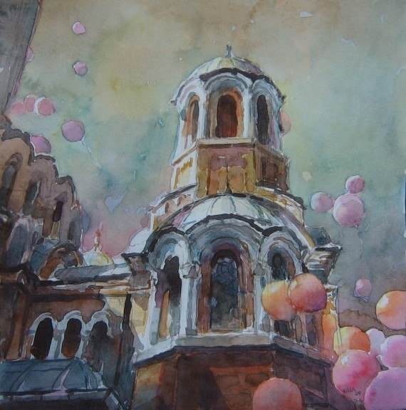 Городские пейзажи написанные акварелью.Художник Kalina Toneva - 5