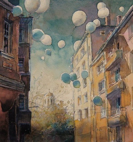 Городские пейзажи написанные акварелью.Художник Kalina Toneva - 3