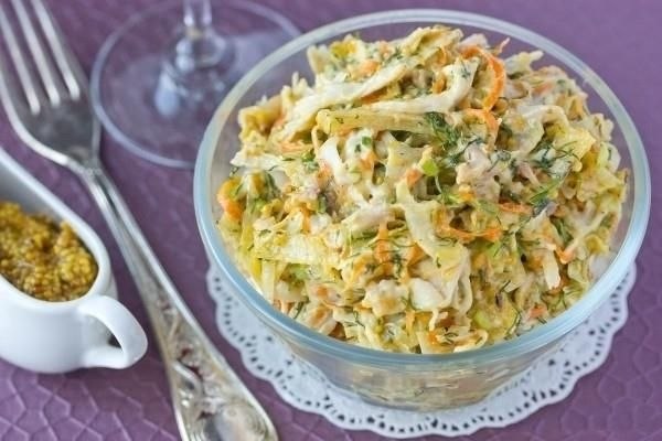 Капустный салат с омлетом.Куриное филе отварное 1 шт.Капуста белокочанная 300 гМайонез 2 ст. л.Яйцо ...