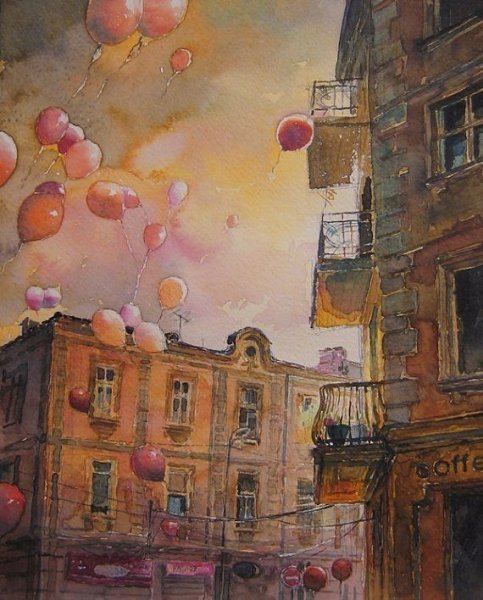 Городские пейзажи написанные акварелью.Художник Kalina Toneva - 2