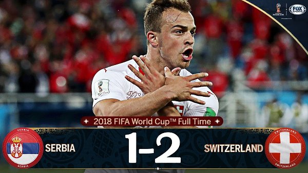 ЧМ-2018. Группа E (2 тур). Сербия 1-2 Швейцария Голы: Митрович 5 - Джака 52, Шакири 90.