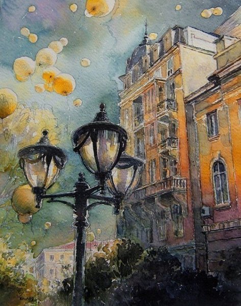 Городские пейзажи написанные акварелью.Художник Kalina Toneva