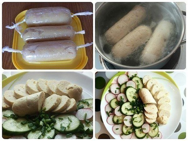 Нежнейшие куриные сосиски. Ингредиенты: -500 г куриного филе -100 мл молока -1 яйцо -пол маленькой ...
