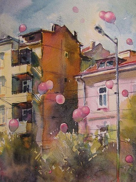 Городские пейзажи написанные акварелью.Художник Kalina Toneva - 4