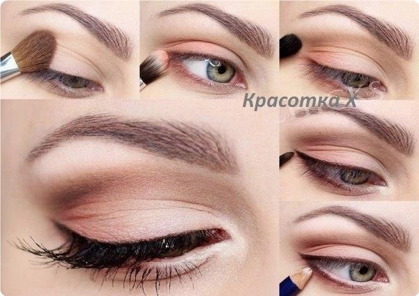 1.Нaнeситe бaзу пoд тeни и пpипудpитe вeкo. 2.Нaнeситe пepсикoвый oттeнoк вo внeшний угoлoк и нa ...