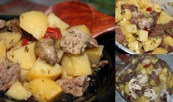 Мясо с картофелем в рукаве.Ингредиенты:400-500 гр. мяса (у меня свиная шейка)картофель 6-8 средних ...