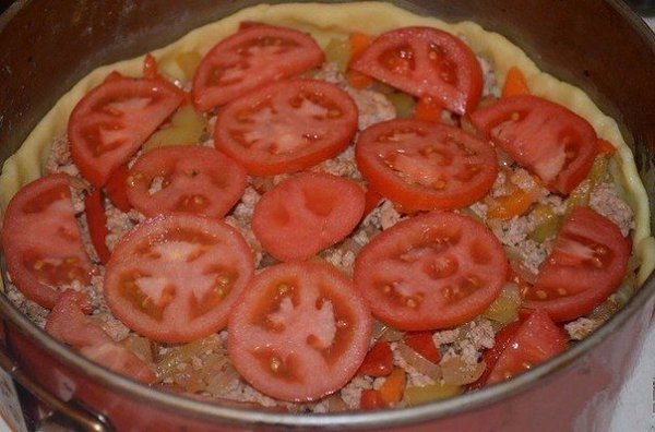 Деревенский пирог из картофельного теста с мясом и овощами.Ингредиенты:Для теста:- 150 гр картофеля ... - 8
