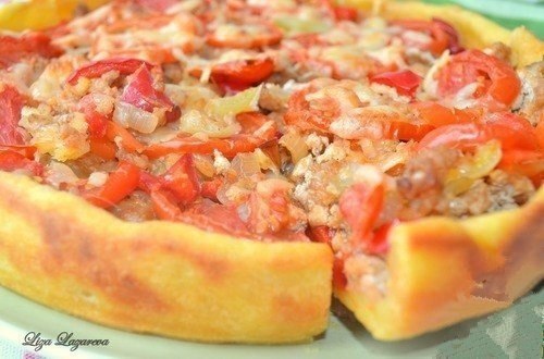 Деревенский пирог из картофельного теста с мясом и овощами.Ингредиенты:Для теста:- 150 гр картофеля ... - 10