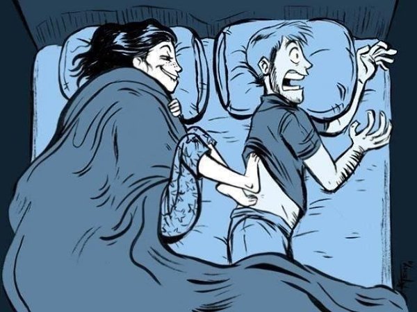 Если муж уснул пораньше - не печалься и не злись... Ты холодными ногами быстренько к нему прижмись.