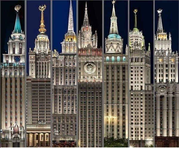 Семь сталинских высоток или семь сестер Сталина.Семь высоких зданий, построенных в 1940-1950 годах.В ...