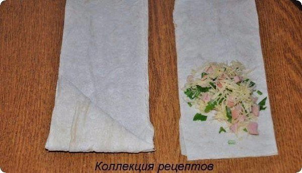 #лаваш.Лаваш армянскийСыр твердый - 100 гКолбаса/ветчина - 100 гЗелень - по вкусуКолбасу мелко ... - 4